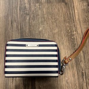 Stella and Dot navy and white striped wristlet